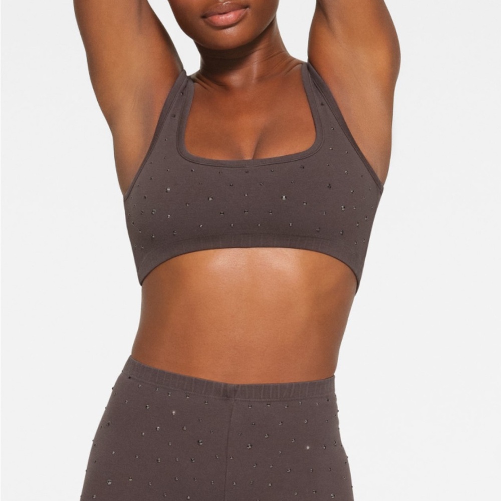 Skims Outdoor Rhinestone Sparkly Wide Neck Bralette Top- Grey Chalk - Medium NWT